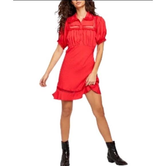 Free People Warm Glow Mini Dress In Cherry Crush Size Medium - Picture 1 of 7